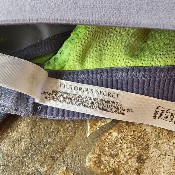 Victoria's Secret VSX Sport 36C Mesh Racerback Sports Bra Neon Green & Grey - Picture 5 of 8